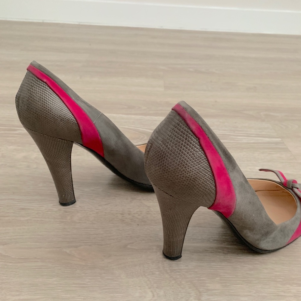 Sergio Rossi Grey Pink Bow Toe Heels - Picture 5 of 9